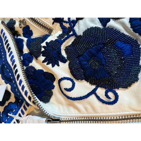 Alice + Olivia Cody Embroidered Floral Embellished Leather Moto Jacket - Picture 13 of 16